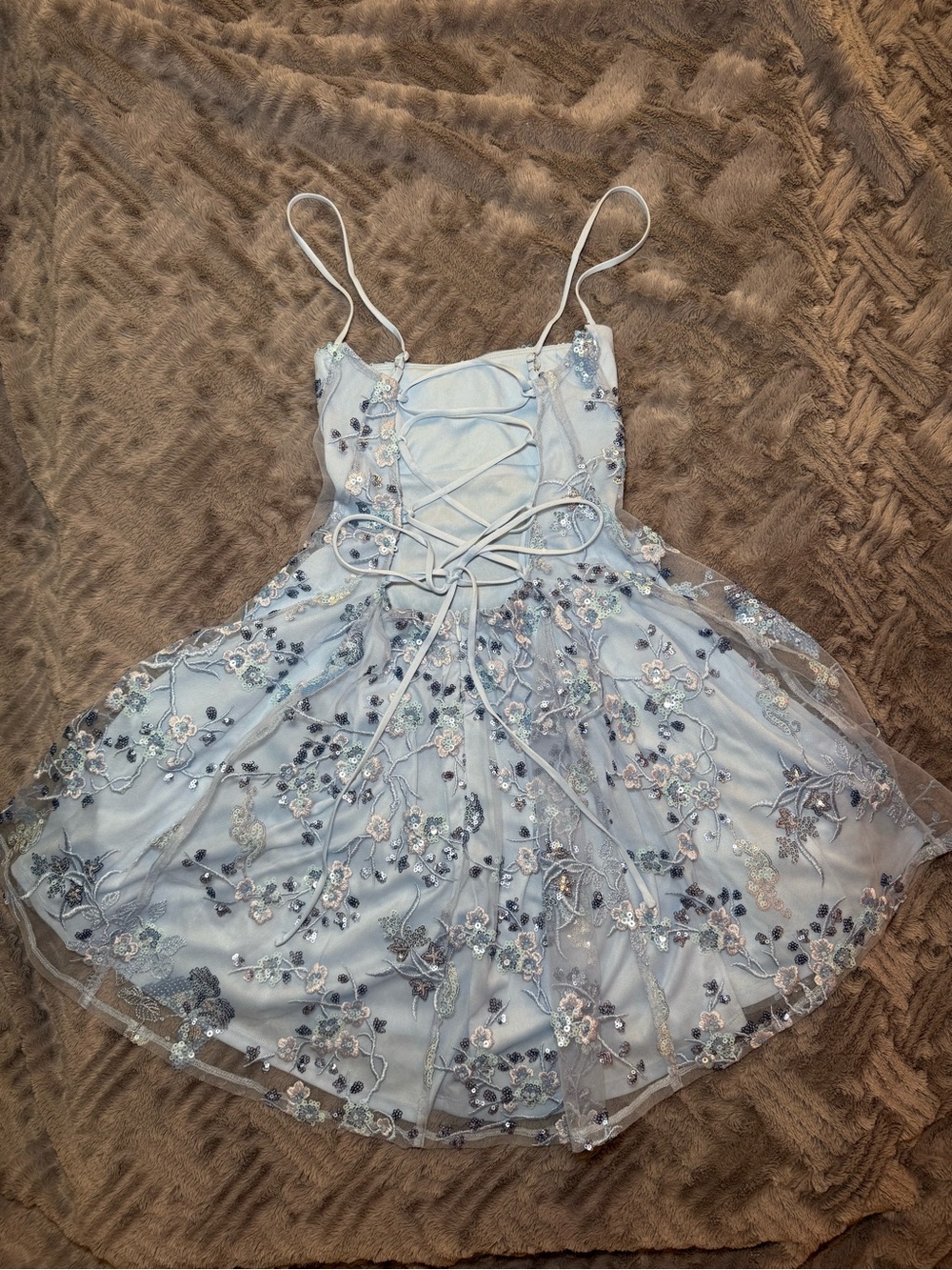 Lucy In The Sky | Light Blue Floral Embroidered Dress